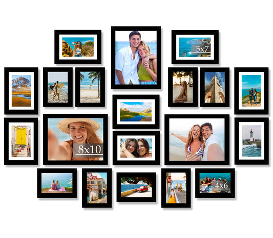 20 Packs Picture Frames Collage Wall Decor for Wall Hanging or Tabletop Display, Gallery Wall Frame Set for Family, Multi Sizes Photo Frames Collage Including 3Pcs 8x10, 8Pcs 5x7, 9Pcs 4x6, Black