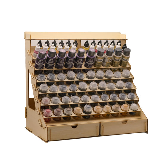 Sokipa Craft Paint Storage-Modular Paint Organizer - Holds 74 Bottles of Paints, 14 Brushes, 2 Cabinets, and 6 Miniature Stands - Art Tool Storage Rack for Miniature Paint Set