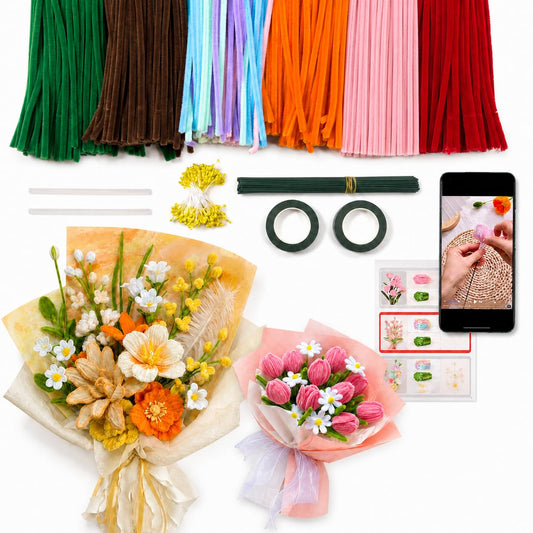 Anpyxun Pipe Cleaner Flower Kit for Adults, 600 PCS All-in-One Chenille Stems Flower Bouquet Making Kit with Video Tutorials, 6 Colors DIY Forever Flower Craft Supplies for Home Decor & Gifts