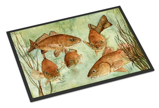 Caroline's Treasures 8983JMAT Red Fish Swim Doormat 24x36 Front Door Mat Indoor Outdoor Rugs for Entryway, Non Slip Washable Low Pile, 24H X 36W