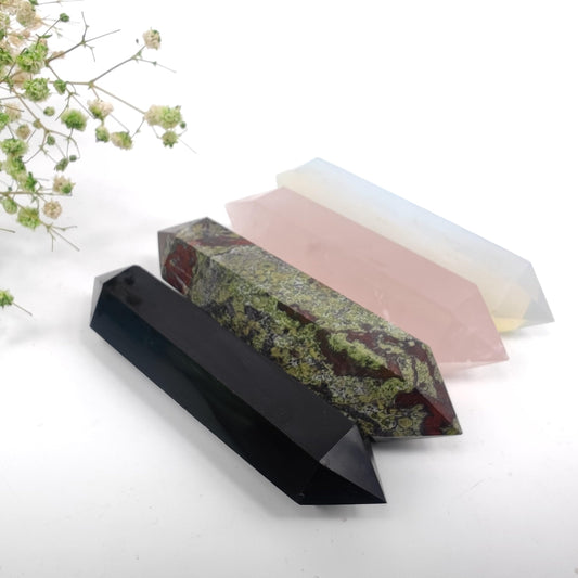 10cm Natural Crystal Tower Two Point Wand Obelisk 6 Faceted Crystals Point Chakra Stone Kit Home Decor Reiki Healing Gift (Dragon Blood Stone)