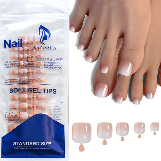 120Pcs Toe Nail Tips - Maigitur Short Gradient Toenail Press Ons,Brown White Ombre Soft Gel Toe Nail Tips, Soak Off Press On Toenails Square Fake Toes for Women Girls Manicure No Glue Stickers 05…