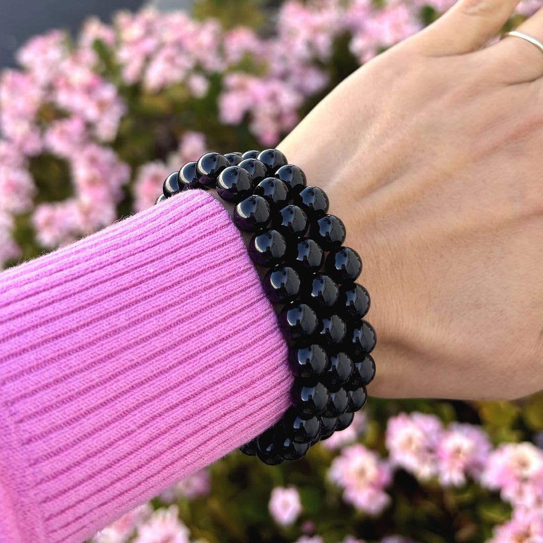 Adabele Real Natural Black Agate Gemstone Beaded Bracelet 8 inch Stretch Chakra Healing Crystal Stone Jewelry Women Mom Gift (Unisex) GB8-C30