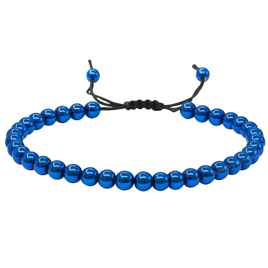 Amazing Gemstone Blue Hematite Anklet Ankle Bracelets for Women - Waterproof Beaded Healing Crystal Anklets, Plus Size Chakra Gemstone Bead Anklet (Stretchy Adjustable - Plain)