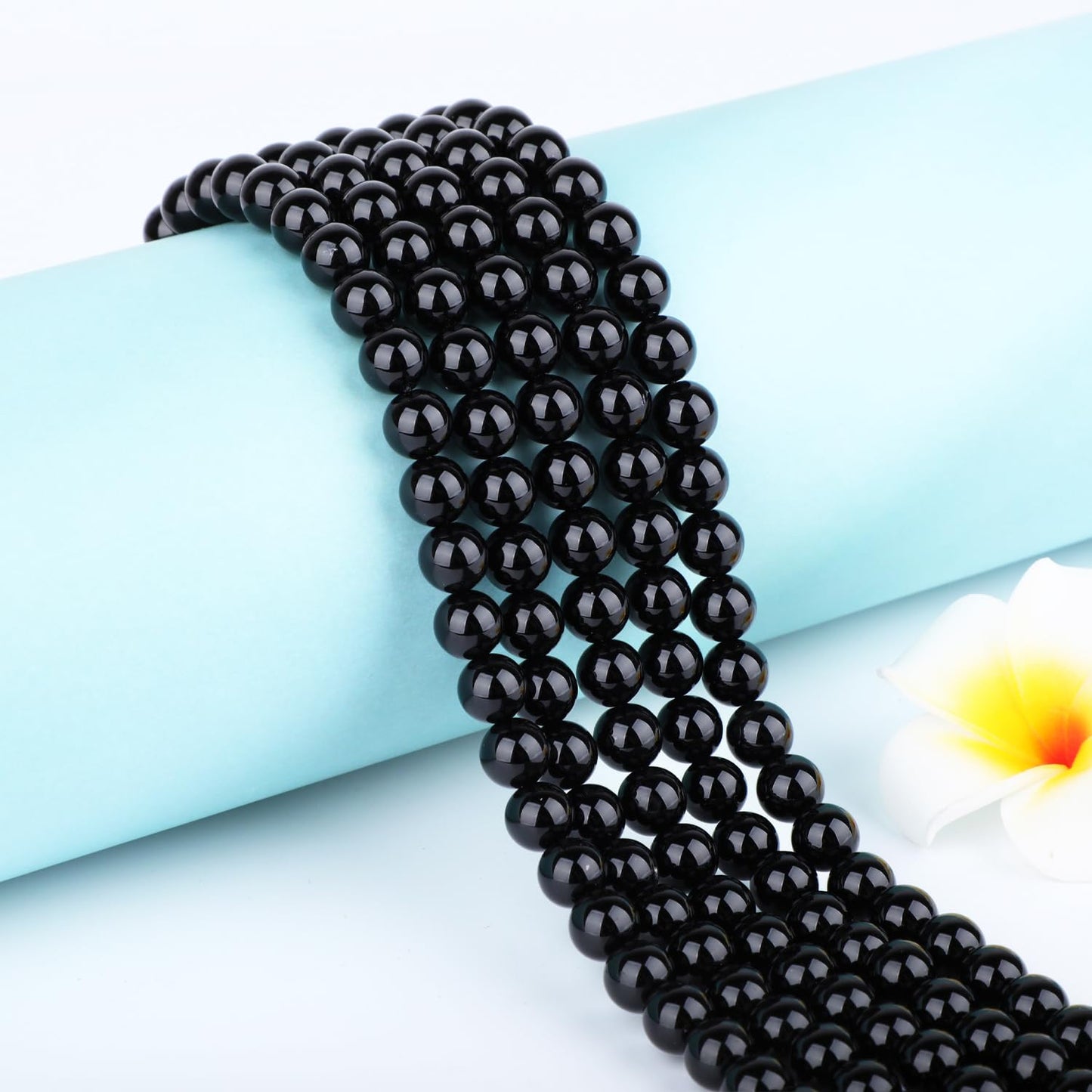 CMBYN Natural Stone Beads Round Genuine Real Stone Beading Strand Loose Gemstones DIY Smooth Bead for Bracelet Necklace Earrings Jewelry Making (Black Onyx, 8mm 45 Pieces)