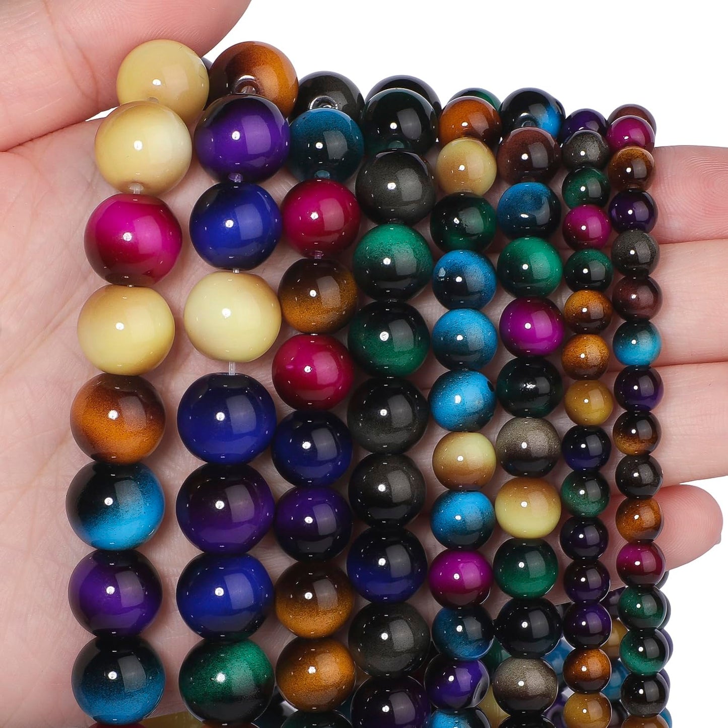 Song Xi 38PCS 10mm Mixed Color Tiger Eye Gemstone Beads for Jewelry Making, Round Smooth Glass Beads for DIY Bracelet Necklace Earring Keychain, Arts and Crafts, for Christmas Wedding Birthday