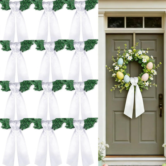 Dream Loom Wreath Sash for Front Door, 12pcs White Wreath Sash Garland Ribbon Accessories for Xmas Party Yard Doorway Indoor Outdoor Wall Wedding Decor