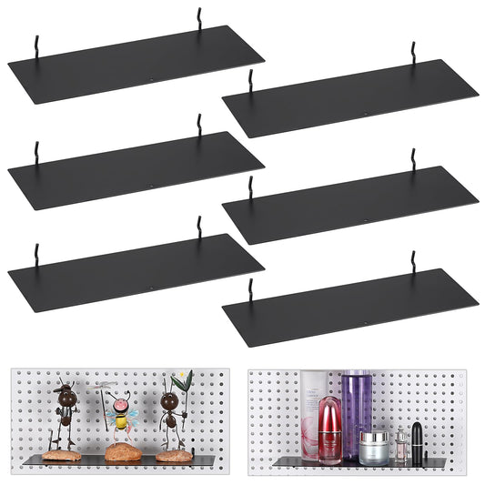 Kokone 6 Pack Pegboard Shelves for Storing or Displaying, 12x4 Inch Flat Display Shelves for Pegboard, Wall Pegboard Shelves Accessories Steel Tray for Garage Workshop Craft Room Organizer