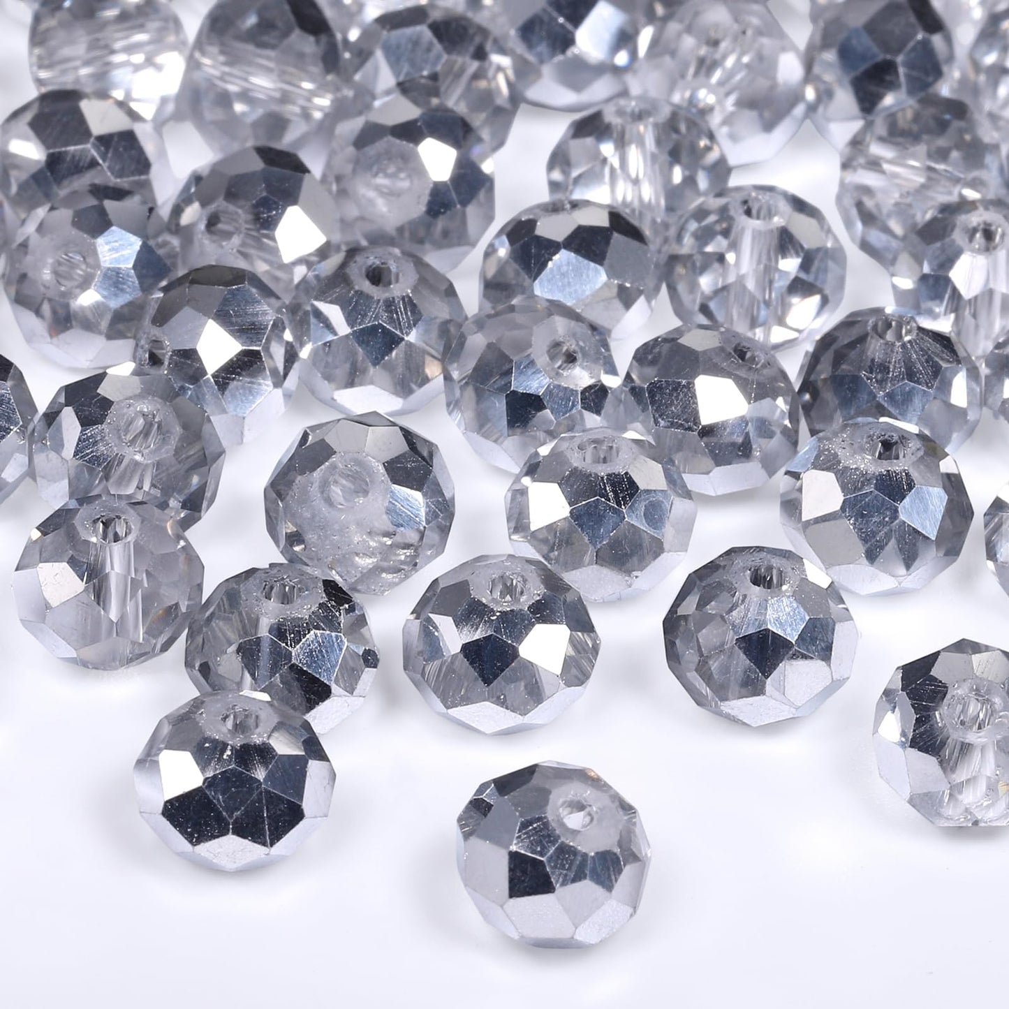 NITOPUPU 300pcs 8mm Crystal Glass Beads for Jewelry Making Faceted Rondelle Flat Beads for Bracelets Necklace Earrings DIY Crafts (AB Silver Half-Plated Crystal Bead)