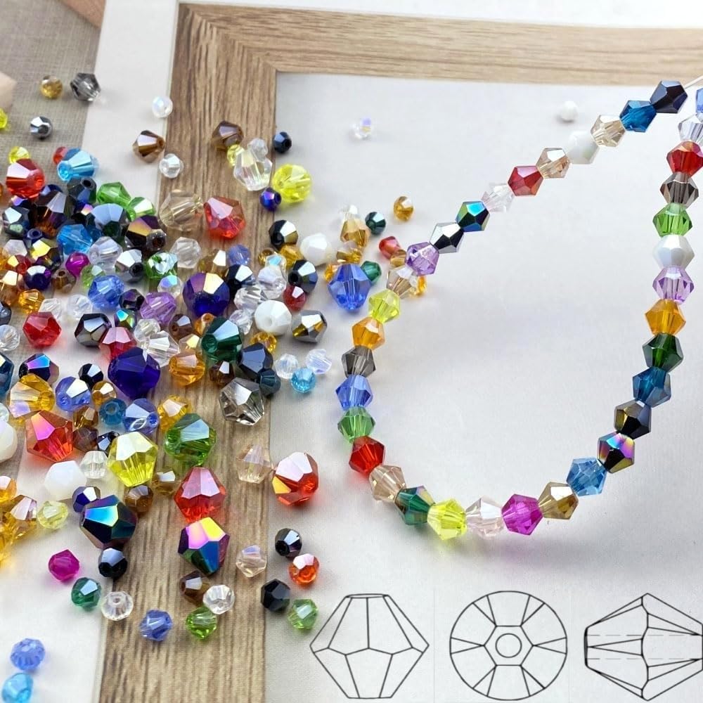 Pinhoollgo 500pcs 4mm Bicone Crystal Glass Beads Faceted Bicone Crystal Beads Bulk Glass Spacer Beads for Bracelets Necklace Pendants Earrings DIY Jewelry Craft Making(Rainbow)