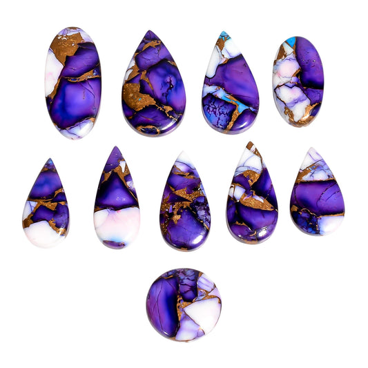 GEMKORA (3pcs) 20 to 25mm Purple Oyster Copper Turquoise Gemstones Wholesale Cabochons Lot, Jewelry Making Loose Polished Gems, DIY, Wire Wrapping, Flat Backs, Bulk Gemstone, Birthstone Crystals