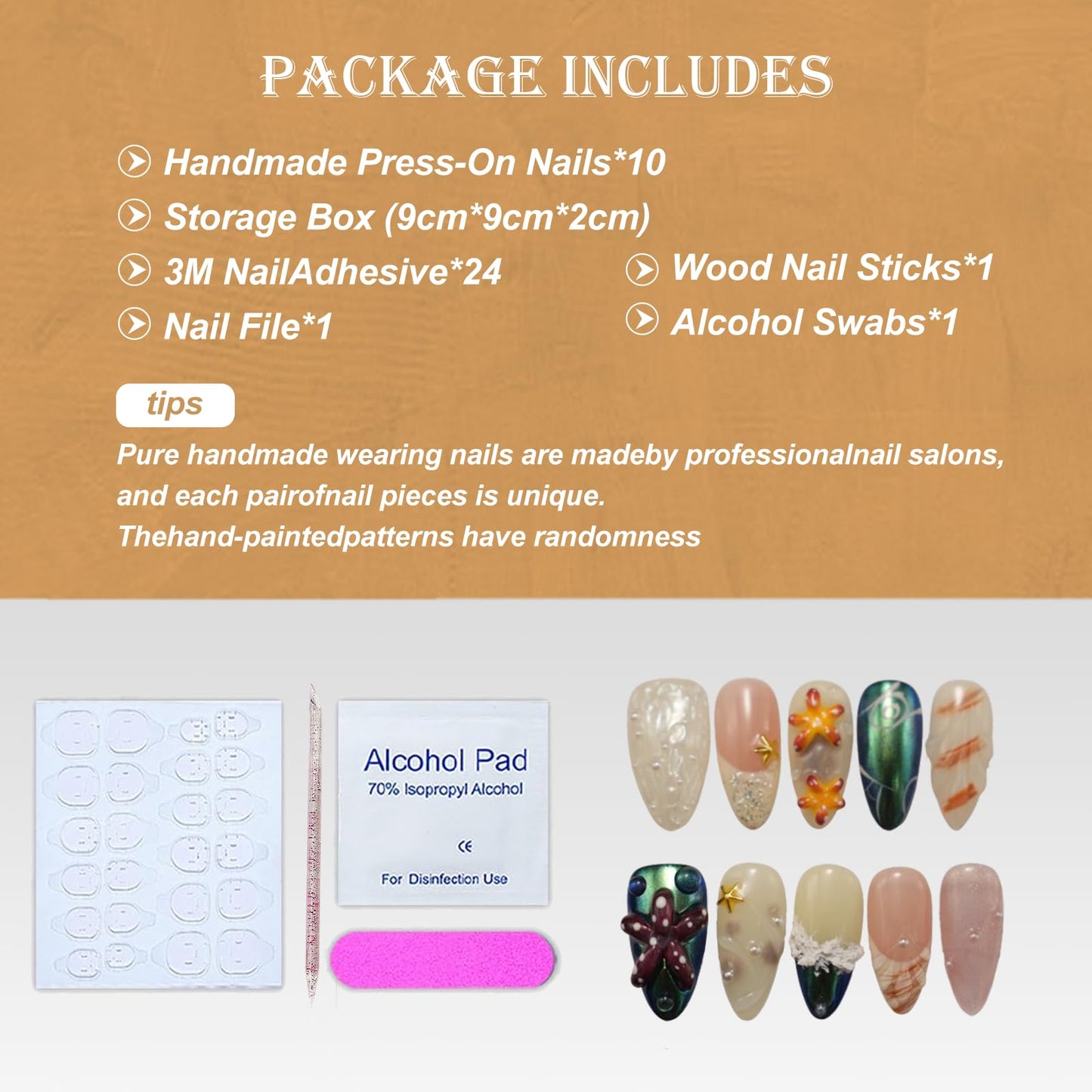 Handmade Press-On Nails for Women - Medium Almond Fake Nails | Luxury Gradient Blue 3D Floral Design | Reusable Salon-Quality Glossy Acrylic False Nails.（S Size)