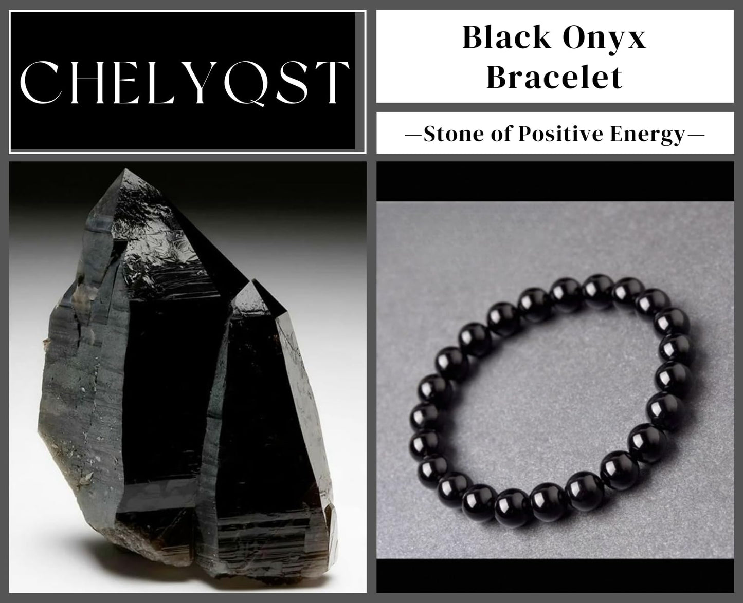 CHELYQST Black Onyx Bracelet - Stone of Positive Energy,Stretch Natural Stone Crystal Beads Jewelry Gifts for Women Men Unisex Adult,8mm