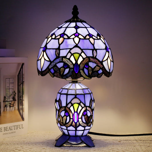 TCODTPOL Small Tiffany Lamp Stained Glass Table Lamp Mini Mother Daughter Vase Desk Accent Light for Bedroom Bedside Reading Home Antique Style Decor 8X14 Inches (Blue Baroque)