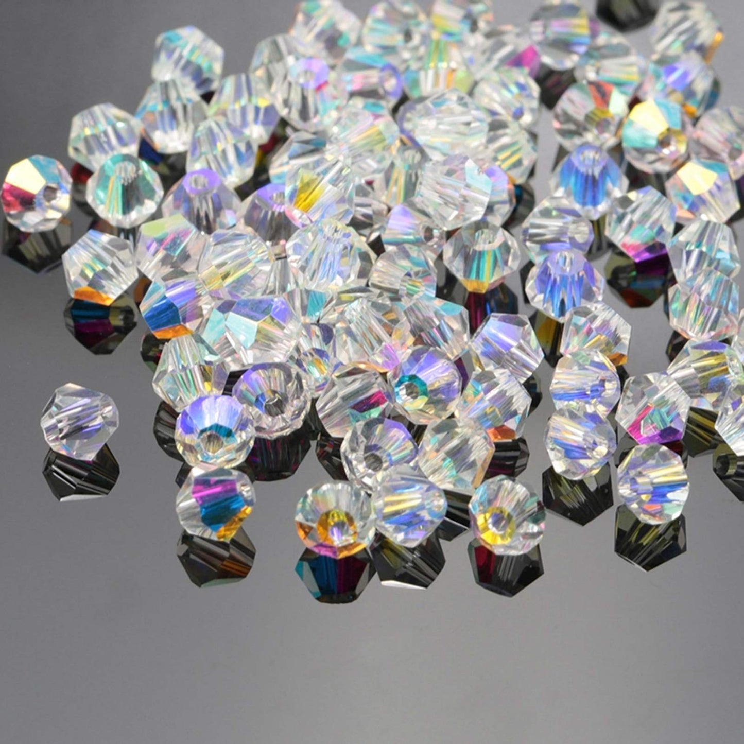 Dowarm 250PCS Bicone Crystal Beads 6MM, Faceted Bicone Glass Beads for Jewelry Craft Making, DIY Bracelet, Necklace, Dolls, Loose Spacer Beads (Crystal AB, 6MM)