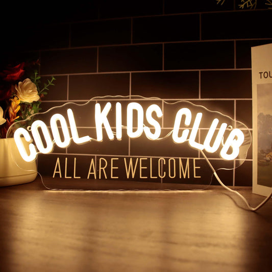 Cool Kids Club Neon Sign, All Are Welcome Neon Light, Handmade LED Neon Baby Room Light, Dimmable USB Neon Lights for Kids Bedroom Baby Nursery Room Playroom Wall Decor Party Gift(6.1 * 15.7in)