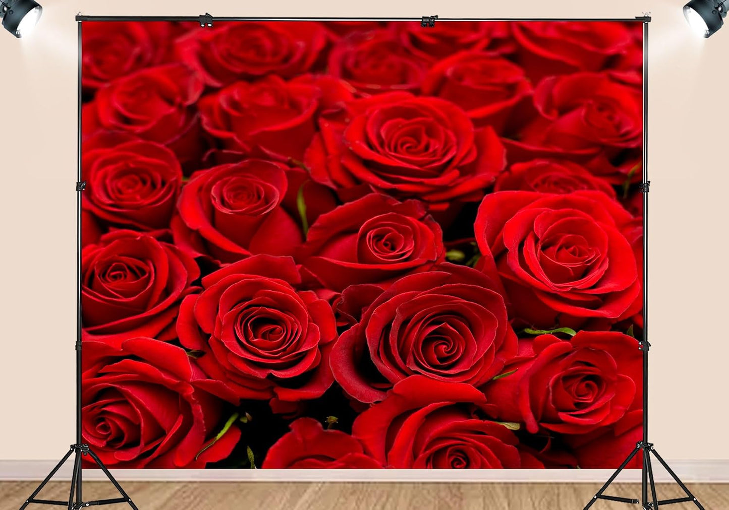 SHDASMIL 6X4ft Bright Red Roses Close Up Backdrop Fresh Floral Bouquet Background for Valentines Day Wedding Party