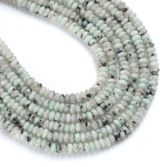 150PCS 2x4mm Natural Tianshan Blue Jaspers Stone Rondelle Beads Abacus Disk Stone Beads Round Loose Spacer Gemstone for DIY Bracelet Necklace Jewelry Making