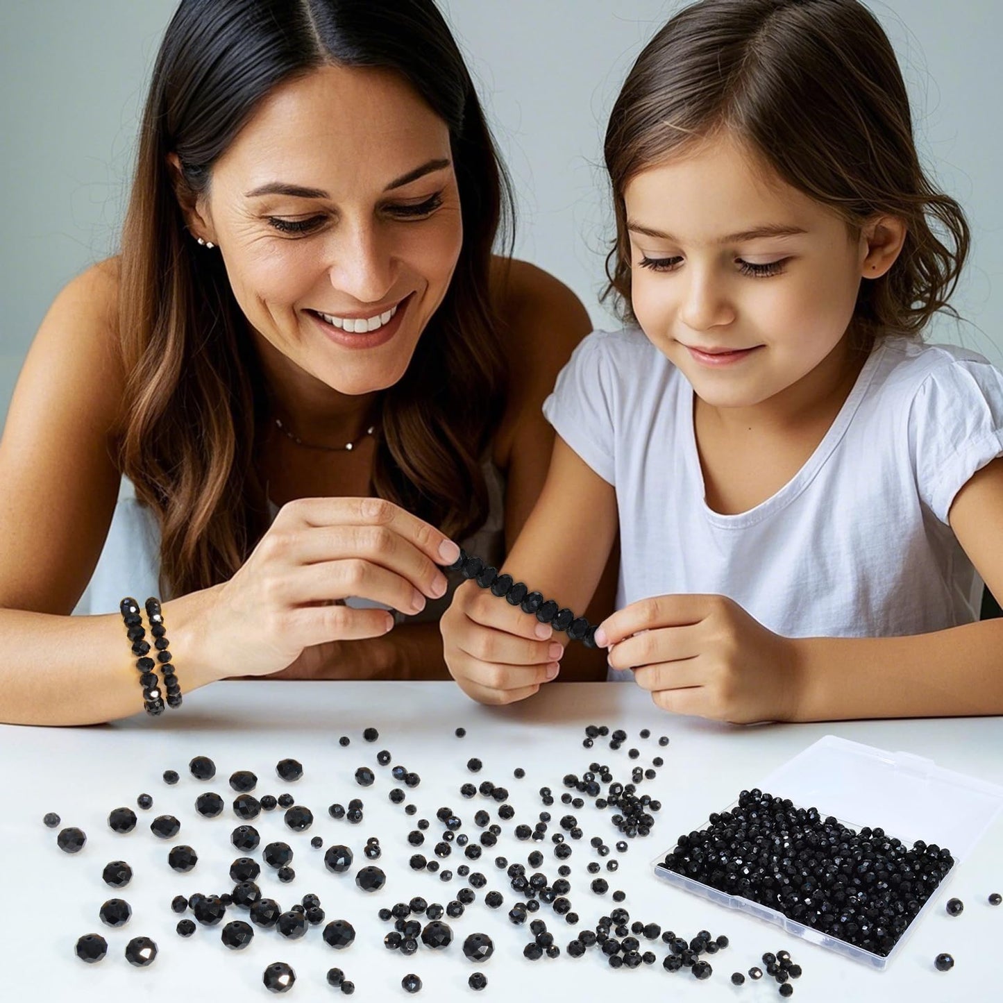 Laopottbeads 220 Pcs 10mm Round Crystal Glass Beads for DIY Jewelry, Ideal for Bracelets, Necklaces, Pendants, and Handmade Craft Projects(Black)