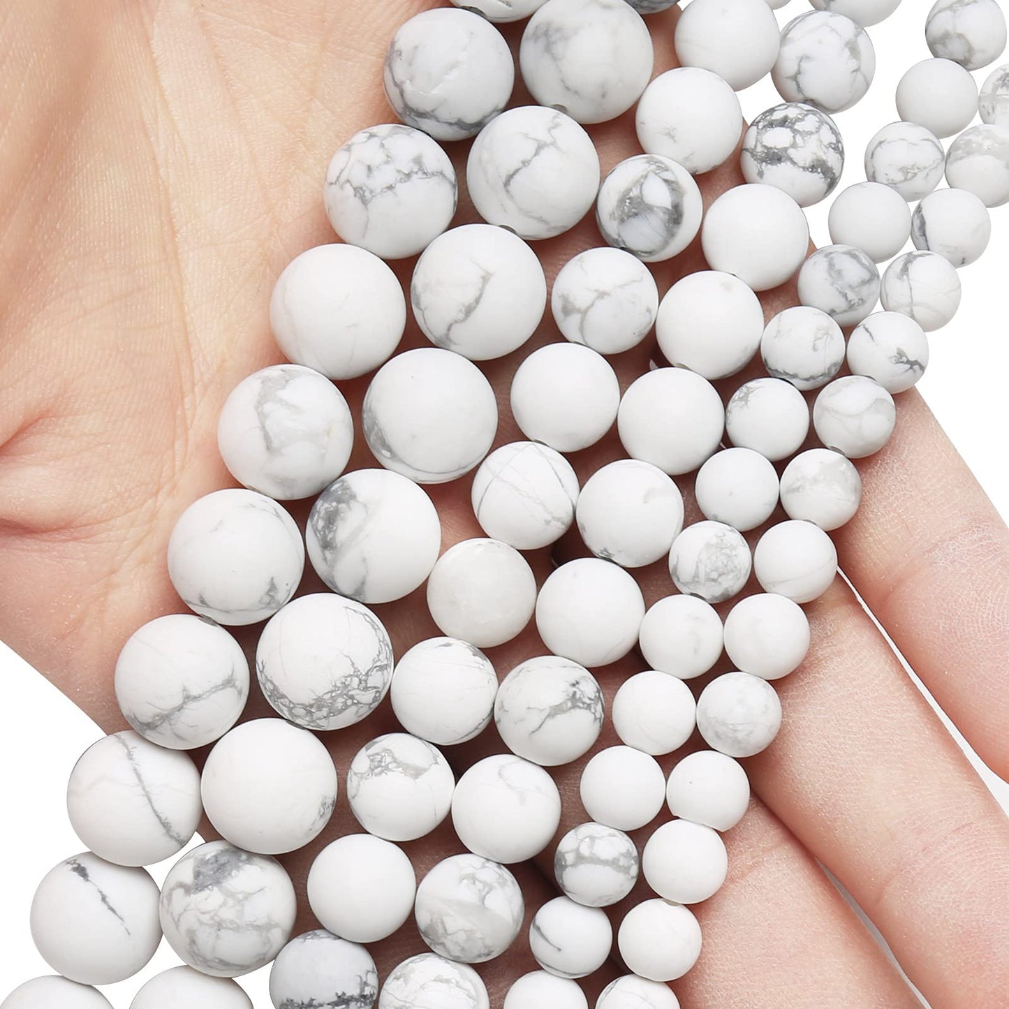 Natural Matte White Turquoise Beads, 10MM Round Frosted Unpolished Loose Gemstone Beads for Bracelet Necklace Jewelry Making, Energy Stone Healing Power with Stretch Beading Cord
