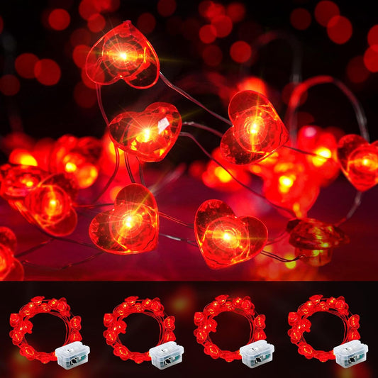 Valentine's Day Red Heart Fairy Lights - 7Ft 20 LED Twinkle String Lights | Battery Operated & Waterproof