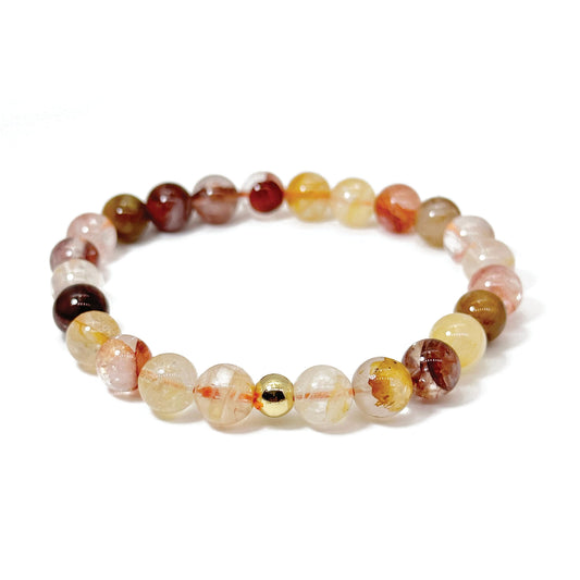 Joyfulmuze Natural Floral Crystal, Pink Yellow Orange Summer and Fall Stretch Bracelet, Handmade Gift for Women and Men, Round Beads 8mm 7" wrist (Floral-Crystal)