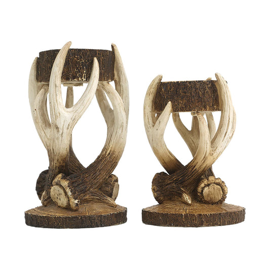 Duomiacasa 2Pcs Antler Deer Candle Holders, Rustic Elk Tealight Holder,Cabin Log Decoration