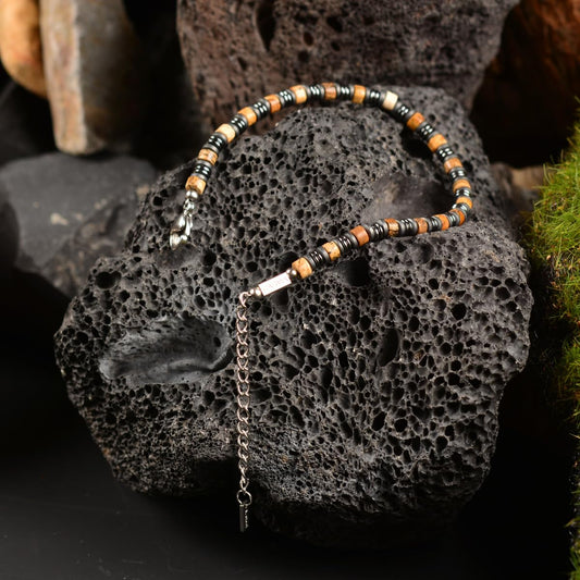 Casvia Picture Stone Beaded Bracelet for Men, Adjustable Hematite Stainless Steel Chain, Durable Mens Jewelry for Daily Wear, Ideal Gift for Father, Boyfriend, Husband