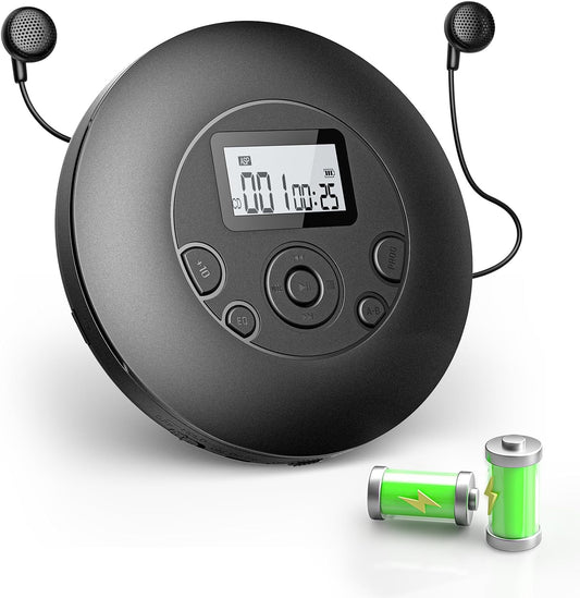 Arafuna Discman CD/MP3/WMA/TF Portable CD Player for Home & Car-Rechargeable CD Player with Anti-Skip, Large Backlit