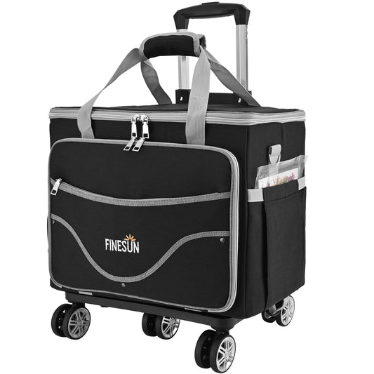 FINESUN Rolling Teacher Tote Bag with Wheels, Heavy Duty Wheeled Craft Organizer Bag, Portable Art Scrapbook Storage Cart, Travel Office Carry Tote for Women Teachers Craft Supplies Storage Black