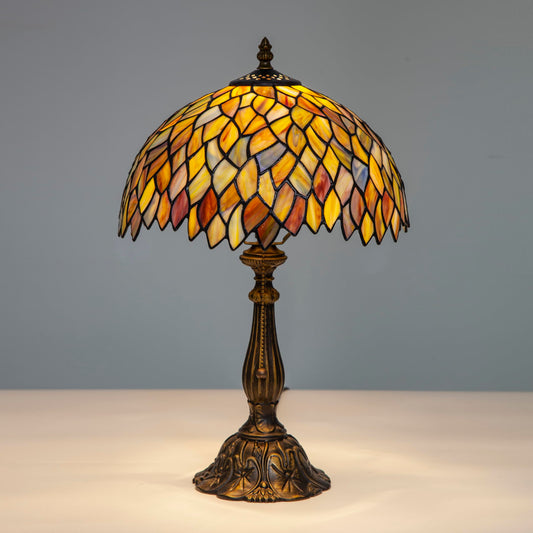 GILGGAK Tiffany Style Table Lamp Vintage Stained Glass Desk Lamp Mable Gradient Green Wisteria Bedside Reading Light Decor Bedroom Living Room Home Office D12 xH18