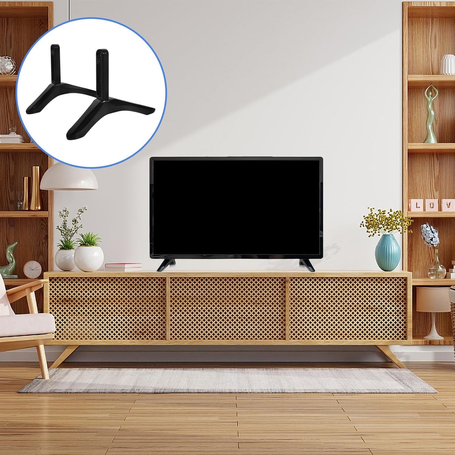 MAJORMENCH Tv Support Holder Stand with Screws Black Tv Base Bracket Compatible with Living Room and Residential