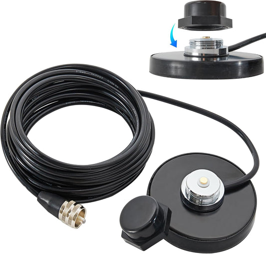 Anina 16.4 RG58 PL-259 NMO Antenna Magnetic Base Mount FT Coaxial Cable Plug with NMO Antenna Mounting Cap for CB Ham