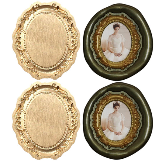 Andotopee Vintage Embossed Frame Wax Seal Stamp - 3D Relief Photo Frame Seal Stamps with Wood Handle, Retro Sealing Wax Stamp for Wedding Invitations, Scrapbooking, Letters(Oval #6)