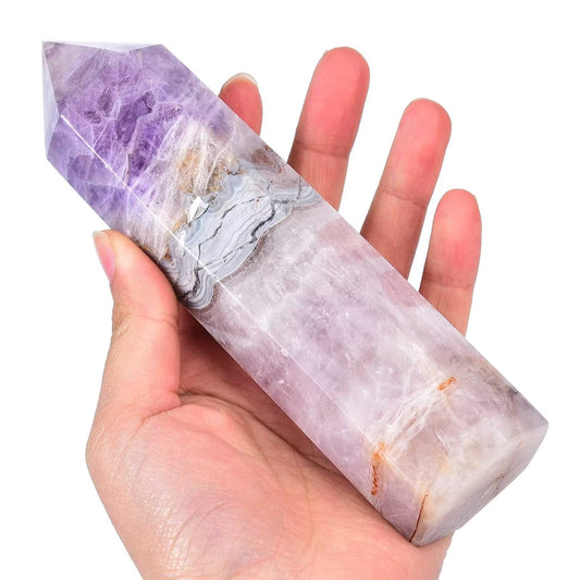 VIZYTOU Purple Amethyst Agate Stone Tower Obelisk Large Healing Crystal Rock Point Wand Reiki Healing Gifts 0.6-1.1 LBS