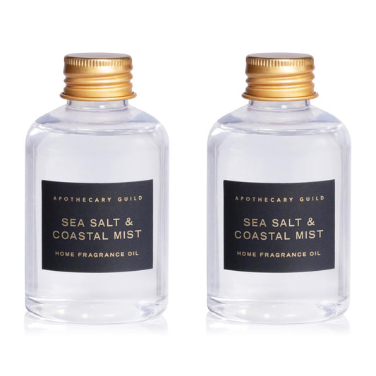 Zodax Apothecary Guild Opal Glass Reed Diffuser Refills - Scented Oil for Aromatherapy Diffusers - Ideal for The Office, Bathroom, Home - Sea Salt Coastal Mist Scent - 4 Oz. - Set of 2