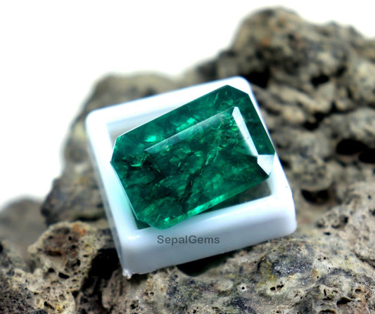 24CT Natural Green Emerald Gemstone - Emerald Cut Certified Loose Stone - Unheated, Untreated Natural Gems for Pendants, Engagement Rings, and Fine Jewelry Designs
