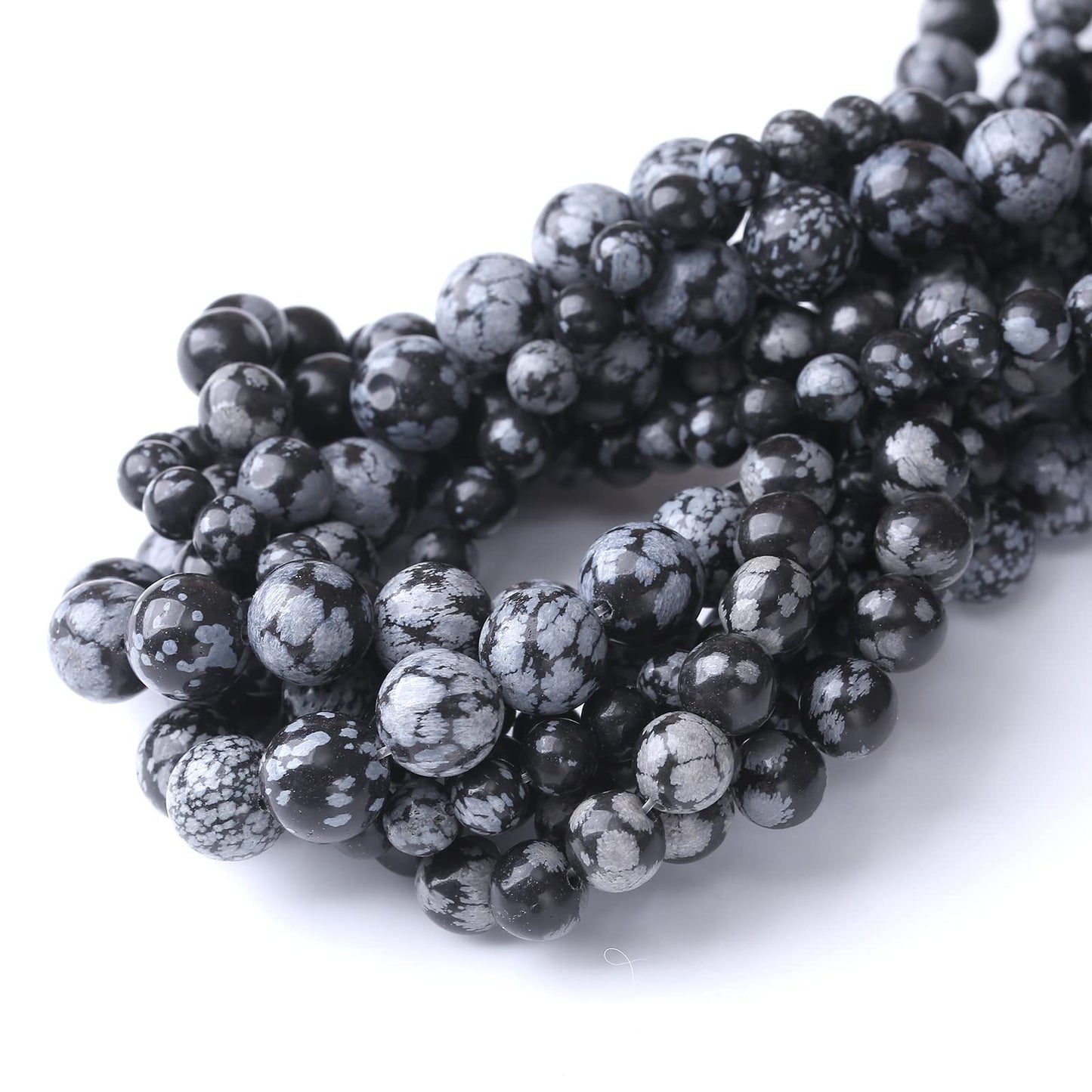 32PCS 12MM Natural Snowflake Obsidian Stone Beads Energy Healing Beads for DIY Jewelry Bracelet Necklace Making for Jewelry Making15Inch
