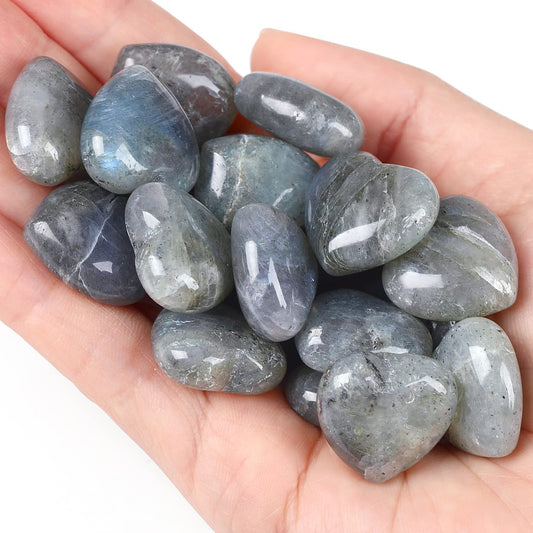 10 PCS Heart Labradorite Crystal Thicken Set Blue Black Polished Stones Palm Love Natural Healing Crystals Gemstones Reiki Energy Balancing Carved Palm Worry Stone Meditation Gift