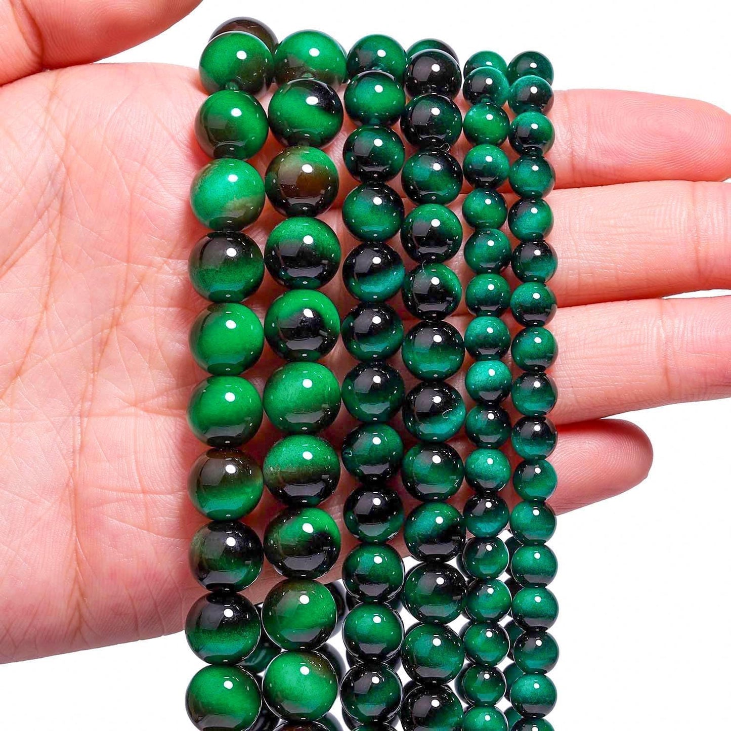 Song Xi 38PCS 10mm Green Tiger Eye Gemstone Beads for Jewelry Making, Round Smooth Glass Beads for DIY Bracelet Necklace Earring Keychain, Arts and Crafts, for St. Patrick's Day Wedding Birthday