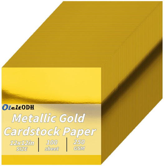 100 Sheets Metallic Gold Cardstock Paper Bulk, Gold Paper Foil Board 12" x 12", Mirror Finish Surface, Gold Glitter Paper 250gsm for Crafting Card Making Invitations Decorations