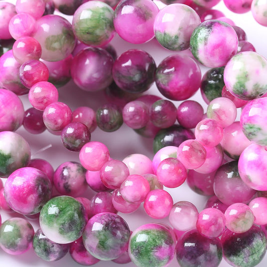 12MM 32PCS Pink Green Persian Jade Spacer Loose Beads for Jewelry Making DIY Bracelet Necklace
