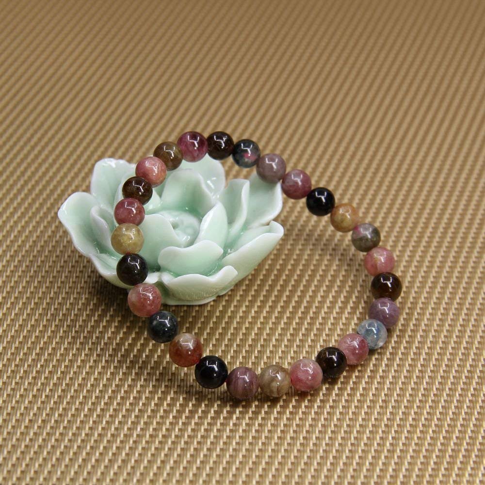 Angelstones Handmade Natural Multicolor Tourmaline Healing Gemstone 6mm Round Beads Stretch Crystal Bracelet 7 Inch Unisex