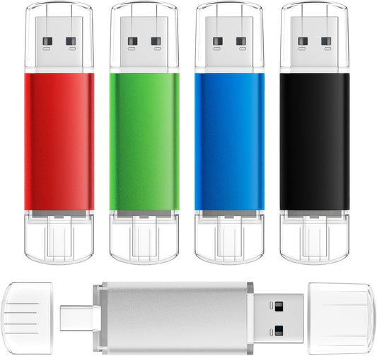 AreTop 16GB 2.0 16GB 2-in-1 16/15, 5 Pack USB C Thumb Drive USB Dual Flash Drive USB Drive Portable Type-C Memory Stick