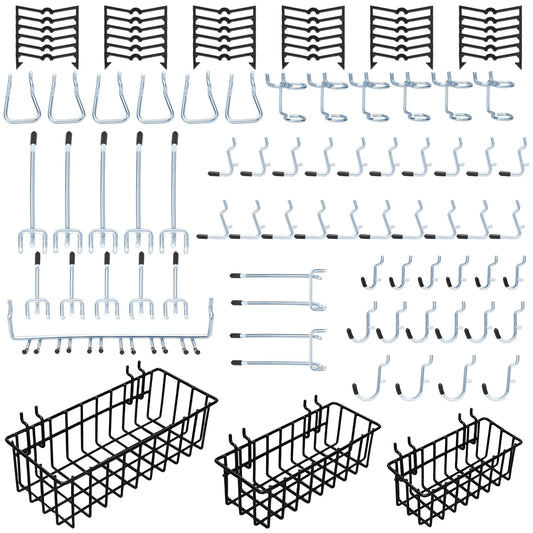 Daanxw 1/4 inch Extra Thick Pegboard Accessories Kit,Only Suitable for 1/4" Pegboard Board,Includes Three Baskets and Multiple Types of Pegboard Hooks,Metal Hooks for Hanging Storage(Black Baskets)