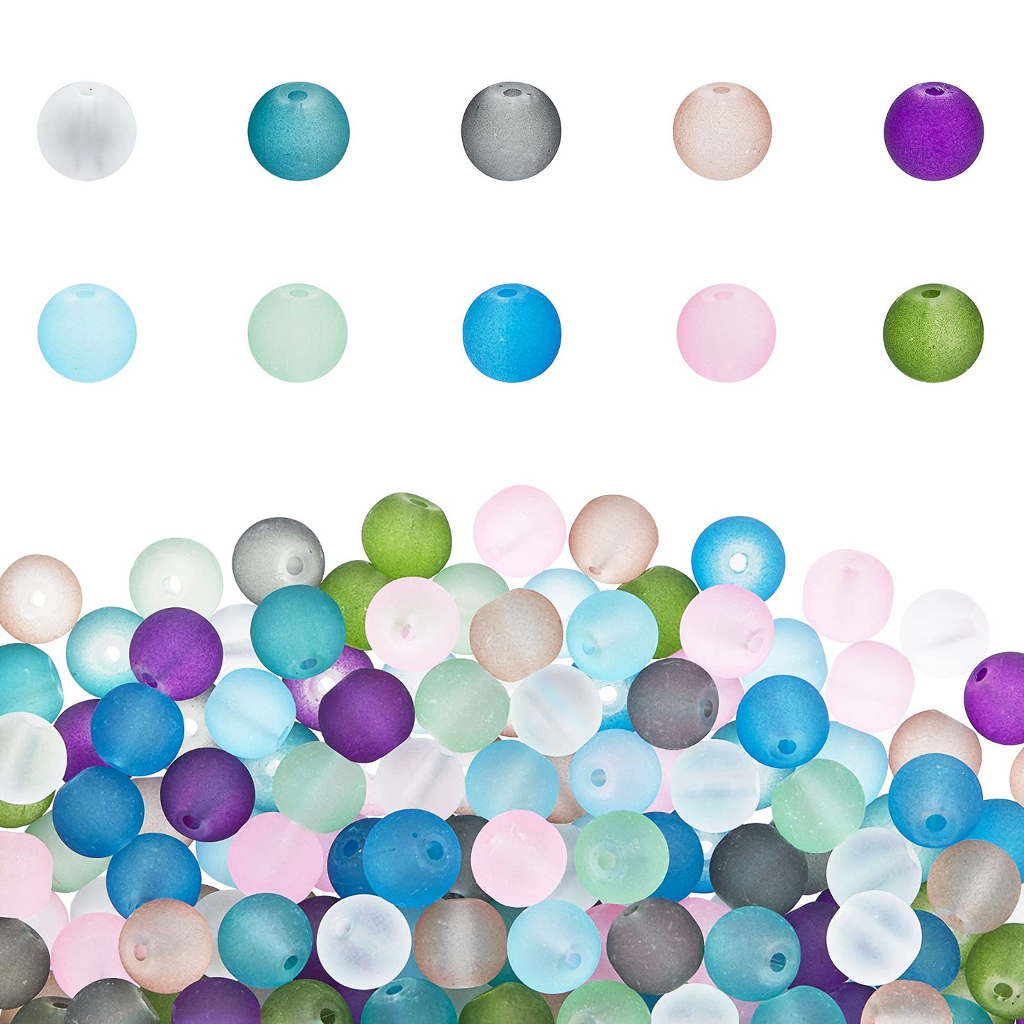 PH PandaHall 200pcs Frosted Glass Beads 10 Color 8mm Sea Glass Beads Spacers Matte Bead Ocean Blue Loose Bead for Friendship Bracelet Necklace Mother's Day Christmas Jewelry Making