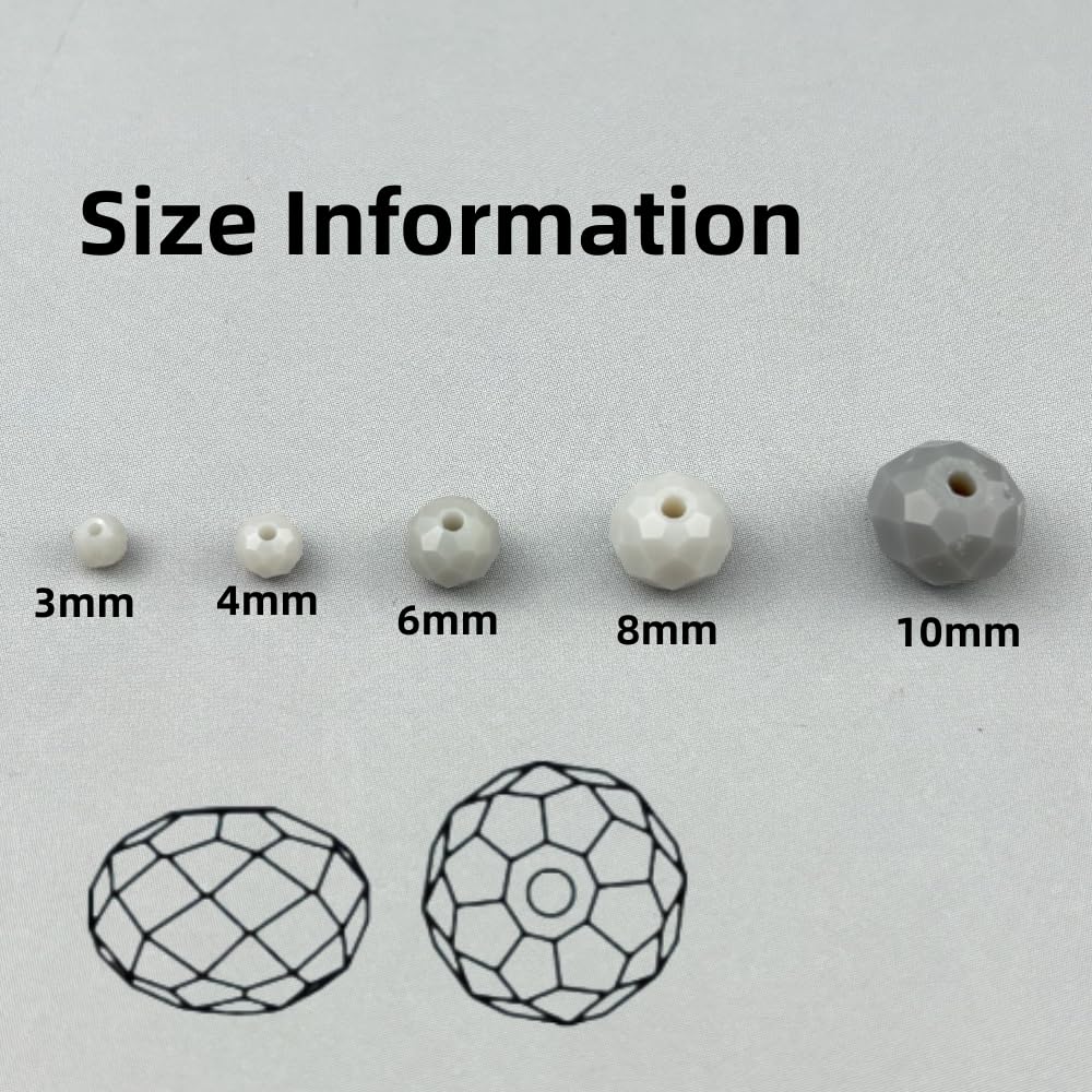 Pinhoollgo 100pcs 8mm Crystal Glass Beads Faceted Rondelle Glass Spacer Beads for Bracelets Necklace Pendants Earrings Key Chains Jewelry Making(Light Gray Porcelain)