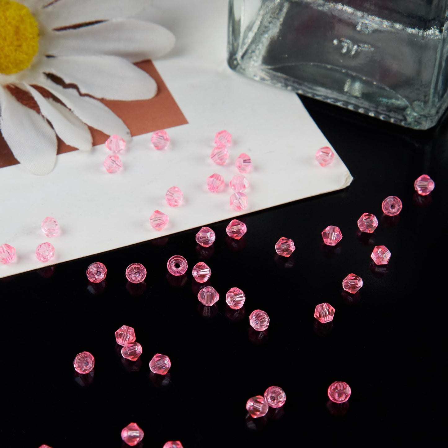 Laopottbeads 1200PCS 3mm Bicone Crystal Glass Beads for Jewelry Making, Sparkling Mini Beads for Suncatchers, DIY Bracelets & Craft Projects (Light Rose Red)