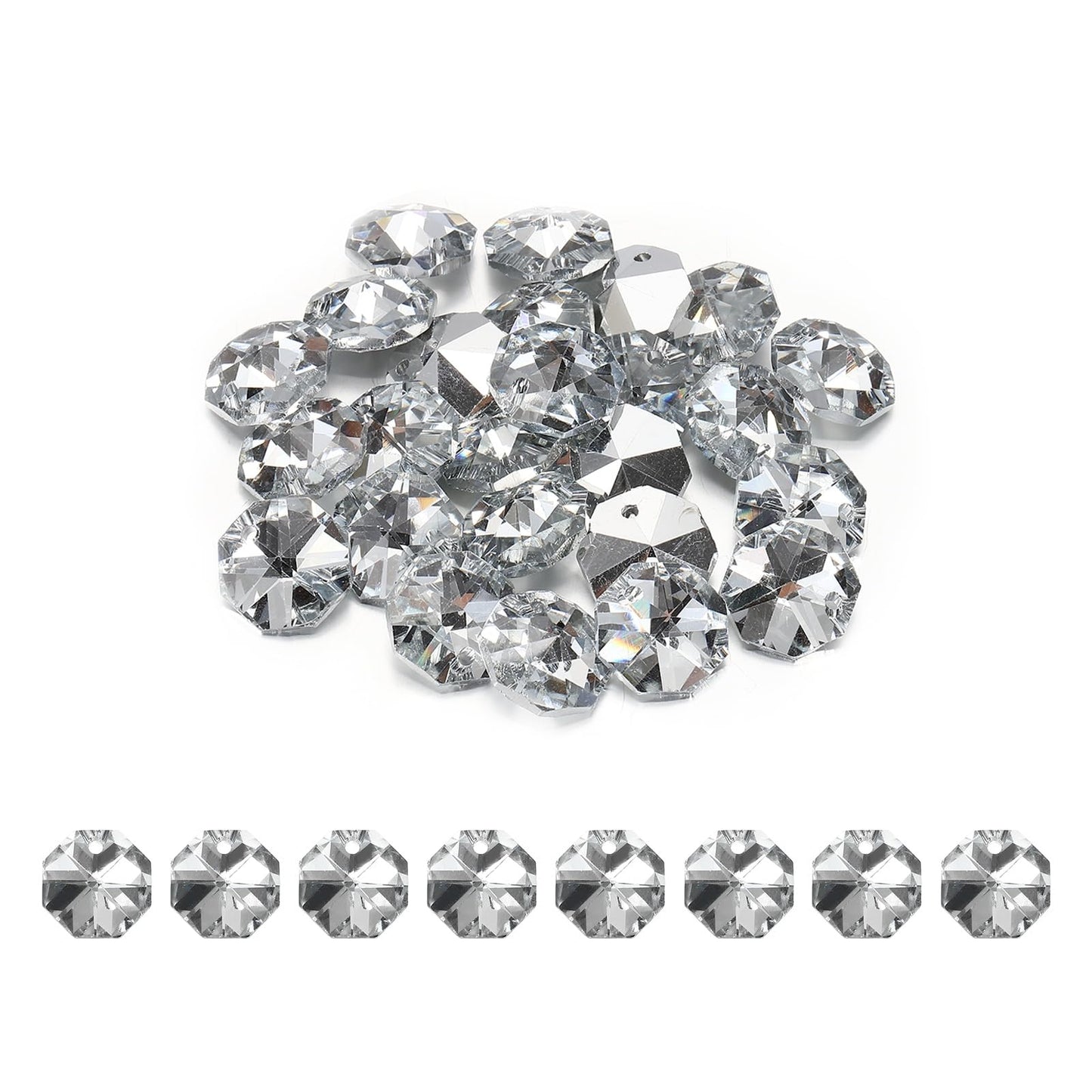 uxcell 25Pcs 1 Hole Crystal Octagon Beads, 14mm K9 Glass Hanging Chandelier Beads Prisms Parts for Crystal Chandeliers Lamp Hanging Pendant Jewelry DIY Craft, Silver Tone