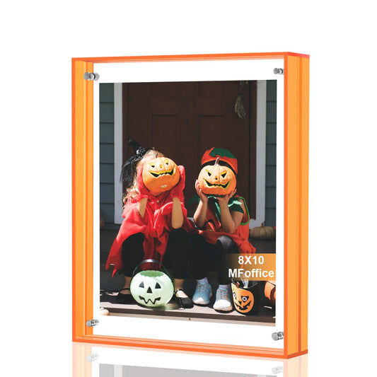 MFoffice 8x10 Picture Frame, Stunning Color Acrylic Floating Photo Frame, Use as 8x10, 8x8, 6x8 Picture Frame and Acrylic Tray, Horizontal and Vertical Formats for Tabletop Display, Orange, 1Pack